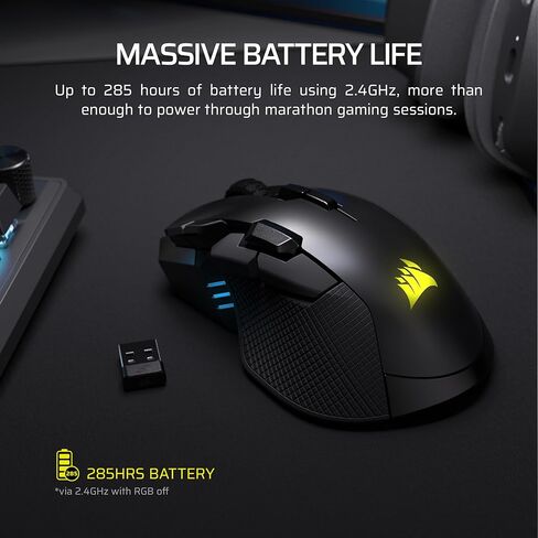 ماوس الألعاب Corsair IRONCLAW Wireless SE - 26,000 نقطة في البوصة، تصميم مريح للأيدي الكبيرة، 10 أزرار قابلة للبرمجة، لموبا، FPS، MMO - أسود in Saudi Arabia
