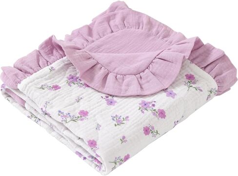 بطانية أطفال من الموسلين - بطانيات لحاف قطنية للأطفال الصغار - بطانية سرير أطفال قابلة للعكس للأطفال الأولاد والبنات مقاس 36 بوصة × 40 بوصة (وردي) in Kuwait