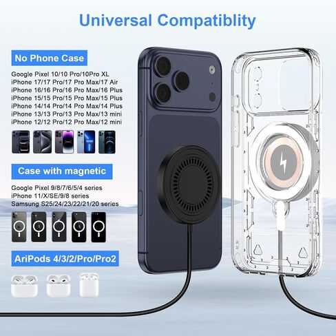 for iPhone Magsafe Charger 2 Pack Magnetic Charger for iPhone 17 Pro Max/17 Pro/16/15/14/13/12 Series& AirPods, Magnetic Wireless Fast Charging Pad with USB-C/A Ports, Mag-Safe Charger for iPhone 17 in Saudi Arabia