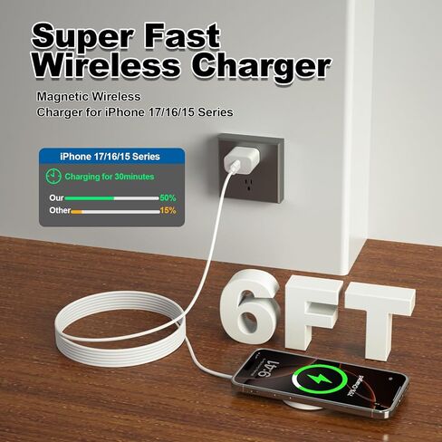 [Apple MFi Certified] Apple MagSafe Charger 15W Magnetic Wireless Charger iPhone Wireless Charging Pad 6ft Magnetic Charger for iPhone 17 16 15 14 13 12 11 Pro Max Plus/AirPods 2 3 4 Pro 2 3 [2 Pack] in Saudi Arabia