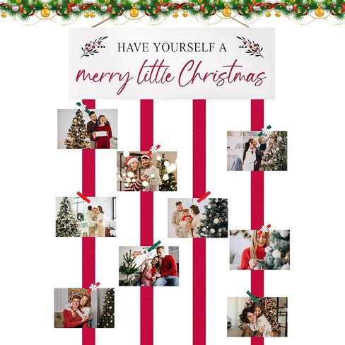 Christmas Card Holder Display, Wooden Xmas Hanging Picture Holder with 30 Photo Clips, Merry Little Card Display Farmhouse Wall Door (Brown) in Saudi Arabia