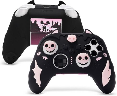 GeekShare Sweetheart Skull Silicone Controller Cover Compatible with Xbox Series X/S - Anti-Slip, Sweatproof Protective Skin with Thumb Grips & Decals - Black & Pink in Saudi Arabia