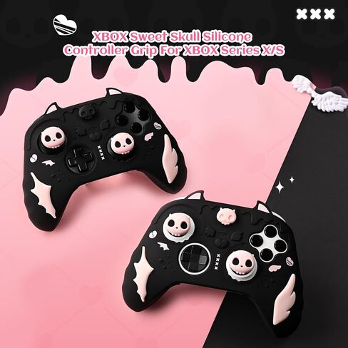 GeekShare Sweetheart Skull Silicone Controller Cover Compatible with Xbox Series X/S - Anti-Slip, Sweatproof Protective Skin with Thumb Grips & Decals - Black & Pink in Saudi Arabia