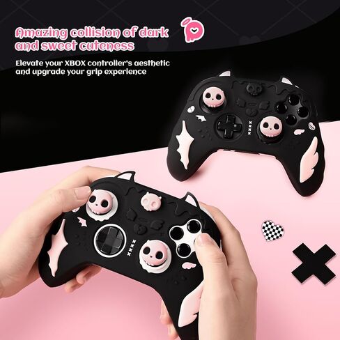 GeekShare Sweetheart Skull Silicone Controller Cover Compatible with Xbox Series X/S - Anti-Slip, Sweatproof Protective Skin with Thumb Grips & Decals - Black & Pink in Saudi Arabia