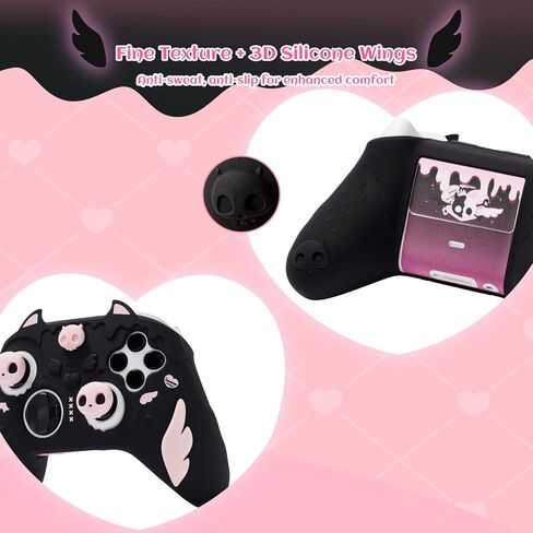 GeekShare Sweetheart Skull Silicone Controller Cover Compatible with Xbox Series X/S - Anti-Slip, Sweatproof Protective Skin with Thumb Grips & Decals - Black & Pink in Saudi Arabia