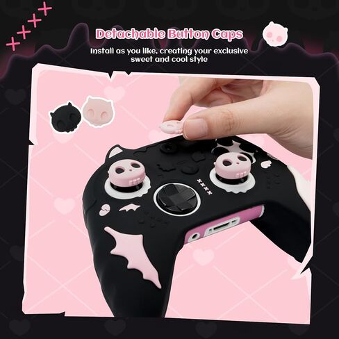 GeekShare Sweetheart Skull Silicone Controller Cover Compatible with Xbox Series X/S - Anti-Slip, Sweatproof Protective Skin with Thumb Grips & Decals - Black & Pink in Saudi Arabia