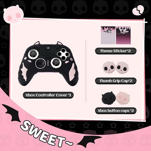 GeekShare Sweetheart Skull Silicone Controller Cover Compatible with Xbox Series X/S - Anti-Slip, Sweatproof Protective Skin with Thumb Grips & Decals - Black & Pink in Saudi Arabia