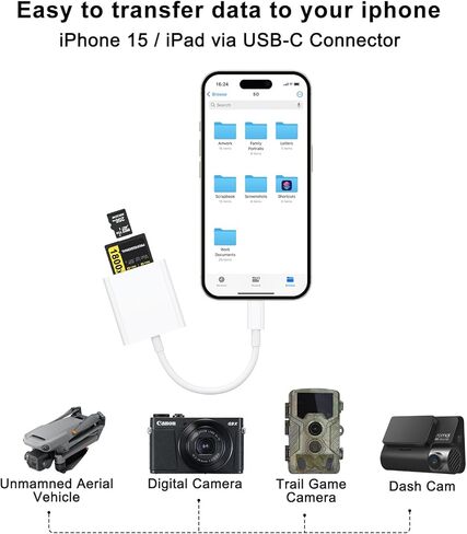 USB C SD Card Reader for iPhone 17 16 15/iPad/MacBook/Mac, Type C SD Reader Supports SD and MicroSD Memory Card Adapter, Trail Camera Viewer Plug and Play - 2 Slots in Saudi Arabia