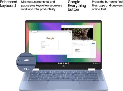 كمبيوتر محمول HP Chromebook X360 14b 2 في 1 (شاشة لمس FHD مقاس 14 بوصة، Intel N100، ذاكرة الوصول العشوائي 4 جيجابايت، تخزين 128 جيجابايت (64 جيجابايت eMMC + بطاقة SD 64 جيجابايت)) المنزل والطلاب، عمر بطارية طويل، Wi-Fi 6، كاميرا ويب، قلم ومحور IST، نظام ت in Kuwait