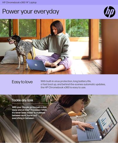 كمبيوتر محمول HP Chromebook X360 14b 2 في 1 (شاشة لمس FHD مقاس 14 بوصة، Intel N100، ذاكرة الوصول العشوائي 4 جيجابايت، تخزين 128 جيجابايت (64 جيجابايت eMMC + بطاقة SD 64 جيجابايت)) المنزل والطلاب، عمر بطارية طويل، Wi-Fi 6، كاميرا ويب، قلم ومحور IST، نظام ت in Kuwait