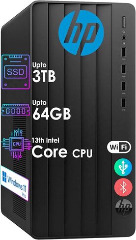 HP Pro Desktop Tower، وحدة المعالجة المركزية Intel Core الثالثة عشرة فائقة السرعة (رباعية النوى، Turbo-Boost 4.5 جيجا هرتز)، ذاكرة الوصول العشوائي 20 جيجابايت، تخزين 1.50 تيرابايت، Wi-Fi، Bluetooth، HDMI، VGA، RJ-45، لوحة المفاتيح والماوس، Wins 11، Office in Saudi Arabia