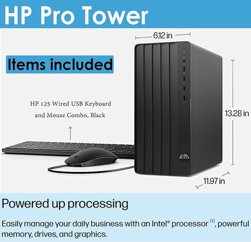 HP Pro Desktop Tower، وحدة المعالجة المركزية Intel Core الثالثة عشرة فائقة السرعة (رباعية النوى، Turbo-Boost 4.5 جيجا هرتز)، ذاكرة الوصول العشوائي 20 جيجابايت، تخزين 1.50 تيرابايت، Wi-Fi، Bluetooth، HDMI، VGA، RJ-45، لوحة المفاتيح والماوس، Wins 11، Office in Saudi Arabia