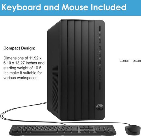 HP Pro Desktop Tower، وحدة المعالجة المركزية Intel Core الثالثة عشرة فائقة السرعة (رباعية النوى، Turbo-Boost 4.5 جيجا هرتز)، ذاكرة الوصول العشوائي 20 جيجابايت، تخزين 1.50 تيرابايت، Wi-Fi، Bluetooth، HDMI، VGA، RJ-45، لوحة المفاتيح والماوس، Wins 11، Office in Saudi Arabia