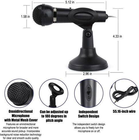 3.5mm Microphone with Tripod - External Microphone for Computer - Gaming, Streaming, Meetings, Podcasts, Recording and More - Adjustable and Portable in Saudi Arabia