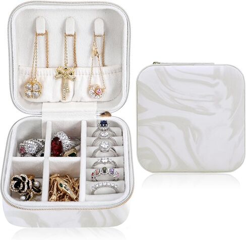 Travel Jewelry Case and Organizer with Mirror,Portable Mini Storage Box for Rings, Earrings, Necklaces, Gift for Mother Mom, Girl, Daughter, Sisters, Bridesmaids, Mother's Day Gift（White） in Saudi Arabia