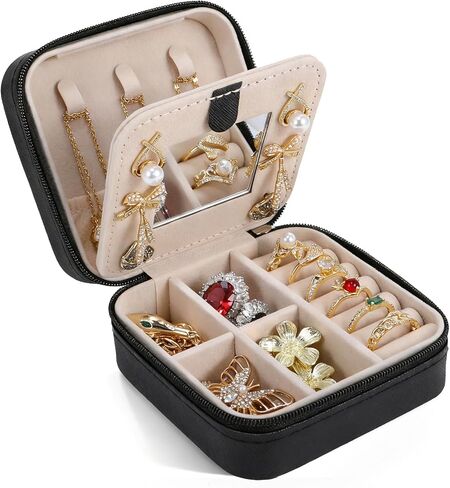 Travel Jewelry Case and Organizer with Mirror,Portable Mini Storage Box for Rings, Earrings, Necklaces, Gift for Mother Mom, Girl, Daughter, Sisters, Bridesmaids, Mother's Day Gift（White） in Saudi Arabia