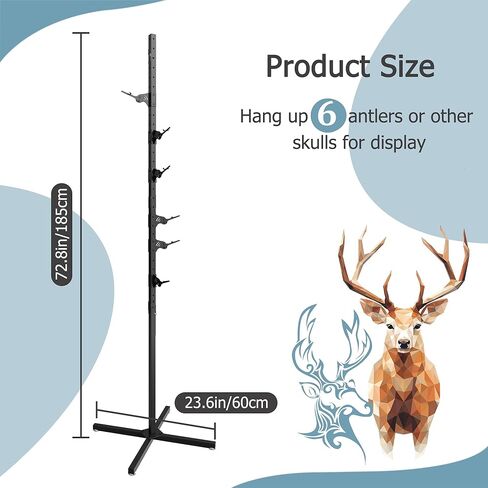 حامل الكأس بطول 6 أقدام، شجرة الكأس القابلة للتعديل، جبل جمجمة الغزلان الأوروبي، حامل شماعات جمجمة من الصلب شديد التحمل، تعليق يصل إلى 6 قرون جماجم التحنيط، حامل عرض مع خطافات، أسود in Kuwait