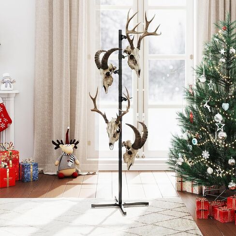 حامل الكأس بطول 6 أقدام، شجرة الكأس القابلة للتعديل، جبل جمجمة الغزلان الأوروبي، حامل شماعات جمجمة من الصلب شديد التحمل، تعليق يصل إلى 6 قرون جماجم التحنيط، حامل عرض مع خطافات، أسود in Kuwait