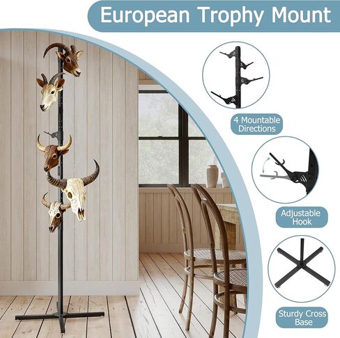 حامل الكأس بطول 6 أقدام، شجرة الكأس القابلة للتعديل، جبل جمجمة الغزلان الأوروبي، حامل شماعات جمجمة من الصلب شديد التحمل، تعليق يصل إلى 6 قرون جماجم التحنيط، حامل عرض مع خطافات، أسود in Kuwait