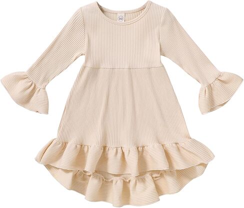 YOUNGER TREE Toddler Baby Girls Fall Clothing Solid Cotton Pit Irregular Skirt Winter Dress Long Sleeve Skirt Outfits in Saudi Arabia