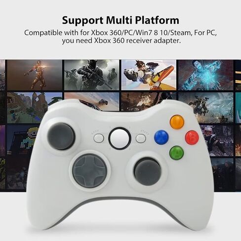 2023 New 2.4GHz Wireless Game Controller for Xbox 360, Gamepad Joystick Remote for Xbox 360/Xbox 360 Slim/PC/Windows 7 8 10 with Dual Vibration - White in Saudi Arabia