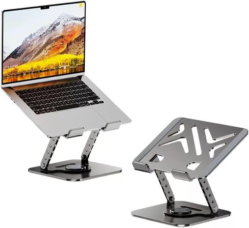 Sturdy and Portable Laptop Stand for Desk, 360° Rotating Telescopic Adjustable Height Riser - Fits All Laptops and Tablet up to 17 inches, 9.2 x 7.4 in Design in Saudi Arabia