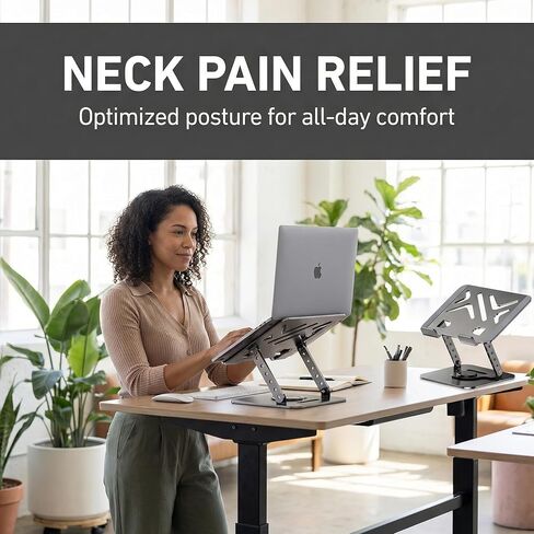 Sturdy and Portable Laptop Stand for Desk, 360° Rotating Telescopic Adjustable Height Riser - Fits All Laptops and Tablet up to 17 inches, 9.2 x 7.4 in Design in Saudi Arabia