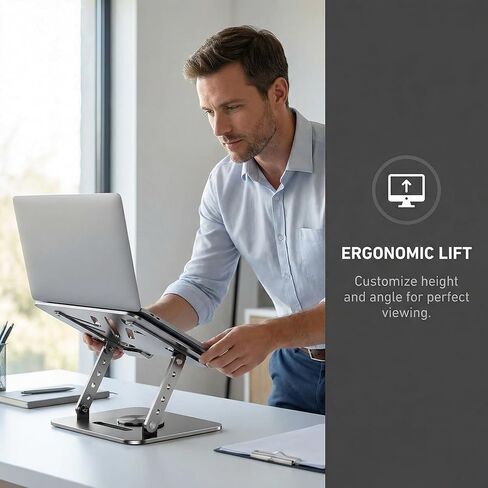 Sturdy and Portable Laptop Stand for Desk, 360° Rotating Telescopic Adjustable Height Riser - Fits All Laptops and Tablet up to 17 inches, 9.2 x 7.4 in Design in Saudi Arabia