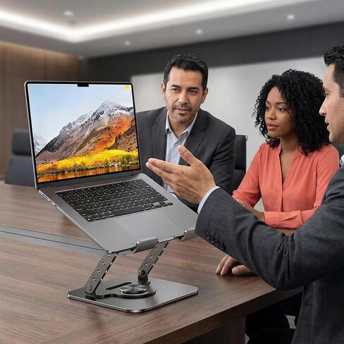 Sturdy and Portable Laptop Stand for Desk, 360° Rotating Telescopic Adjustable Height Riser - Fits All Laptops and Tablet up to 17 inches, 9.2 x 7.4 in Design in Saudi Arabia
