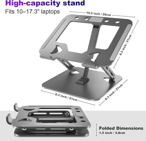 Adjustable Laptop Stand for Desk, Portable Laptop Riser with 3 Support Arms, Super Sturdy Foldable Metal Ventilated Ergonomic Notebook Holder for MacBook/Dell/HP (10-17.3'') in Saudi Arabia