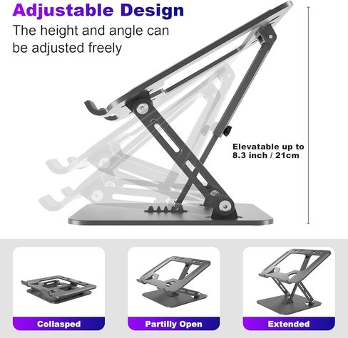 Adjustable Laptop Stand for Desk, Portable Laptop Riser with 3 Support Arms, Super Sturdy Foldable Metal Ventilated Ergonomic Notebook Holder for MacBook/Dell/HP (10-17.3'') in Saudi Arabia