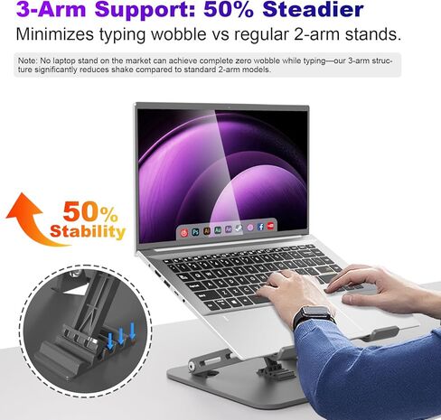 Adjustable Laptop Stand for Desk, Portable Laptop Riser with 3 Support Arms, Super Sturdy Foldable Metal Ventilated Ergonomic Notebook Holder for MacBook/Dell/HP (10-17.3'') in Saudi Arabia
