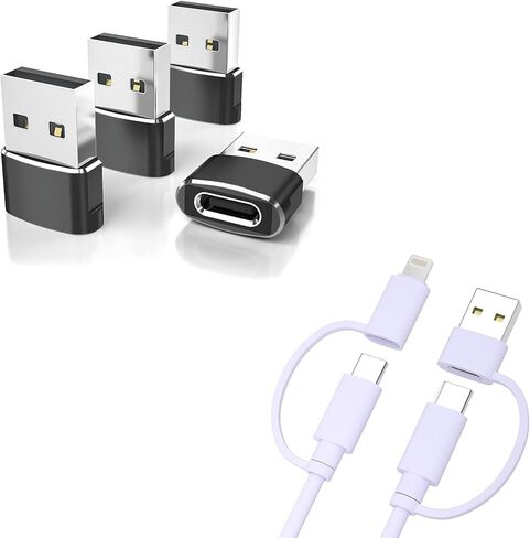 محول Elebase USB إلى USB C 4 حزم وكابل شاحن متعدد 4 في 1 بطول 6.6 أقدام، محول من النوع C لهاتف iPhone 17 الجديد Apple 16 Pro Max 15 14 Plus، iWatch Watch 11 10 Se Ultra 3، AirPods 4، Samsung Galaxy S25 in Saudi Arabia