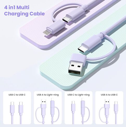محول Elebase USB إلى USB C 4 حزم وكابل شاحن متعدد 4 في 1 بطول 6.6 أقدام، محول من النوع C لهاتف iPhone 17 الجديد Apple 16 Pro Max 15 14 Plus، iWatch Watch 11 10 Se Ultra 3، AirPods 4، Samsung Galaxy S25 in Saudi Arabia