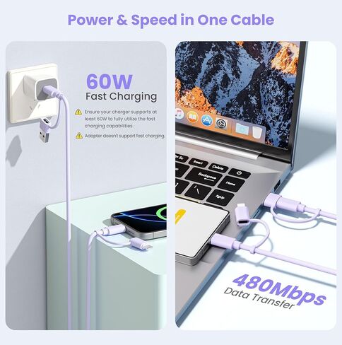 محول Elebase USB إلى USB C 4 حزم وكابل شاحن متعدد 4 في 1 بطول 6.6 أقدام، محول من النوع C لهاتف iPhone 17 الجديد Apple 16 Pro Max 15 14 Plus، iWatch Watch 11 10 Se Ultra 3، AirPods 4، Samsung Galaxy S25 in Saudi Arabia