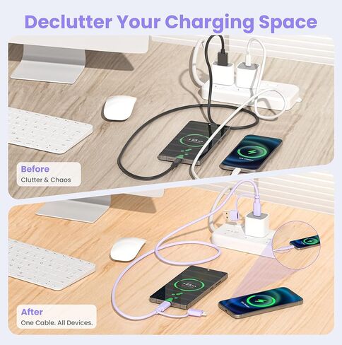 محول Elebase USB إلى USB C 4 حزم وكابل شاحن متعدد 4 في 1 بطول 6.6 أقدام، محول من النوع C لهاتف iPhone 17 الجديد Apple 16 Pro Max 15 14 Plus، iWatch Watch 11 10 Se Ultra 3، AirPods 4، Samsung Galaxy S25 in Saudi Arabia