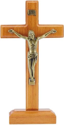HOBBIESAY 8.43inch Wooden Cross Christ Tabletop Crosses Wall Cross with Stand for Hanging Standing for Easter Christening for Table Home Christmas Church Room Decor in Saudi Arabia