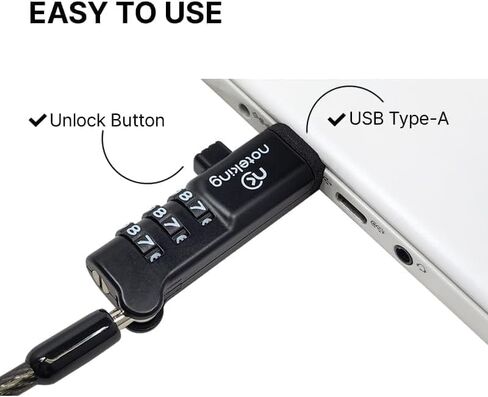 USB Port Lock for Laptop 3 Dial Combination Security Cable Lock, Black Laptop Security Lock, USB Cable Lock, Computer Locking Cable in Saudi Arabia