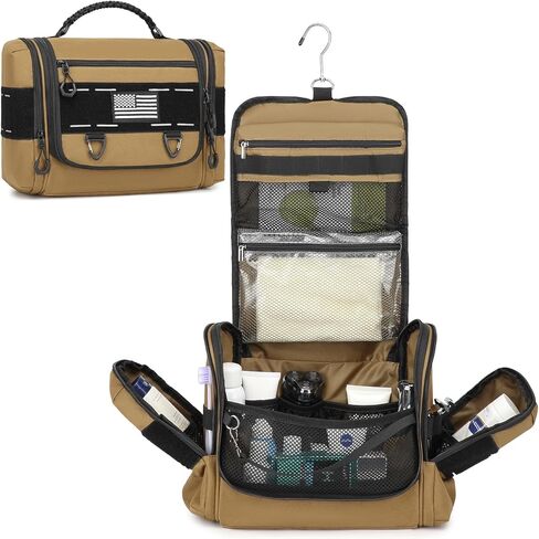 Tactical Toiletry Bag for Men - Hanging Mens Toiletry Travel Bag Shower Bathroom Organizer for Traveling, Shaving & Toiletries Kit, Portable Hygiene Bag with Handle & Swivel Hook, Black in Saudi Arabia