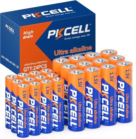 PKCELL AA and AAA Batteries Combo Pack 24 Count - 12 Double AA Batteries and 12 Triple AAA Batteries, 1.5V High-Performance Alkaline Heavy Duty Batteries Value Pack, 10-Year Shelf Life in Saudi Arabia
