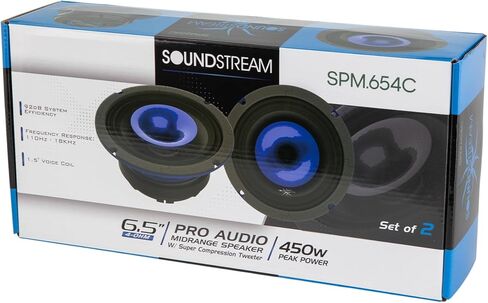 Soundstream SPM.654C - مكبر صوت للسيارة متوسط ​​المدى مقاس 6.5 بوصة | مكبرات صوت SPL عالية الأداء للصوت العالي | مكبرات صوت متوسطة المدى بقدرة 450 واط بحد أقصى 6.5 بوصة مع مكبر صوت مضغوط وسلة من الألومنيوم - زوج in Kuwait