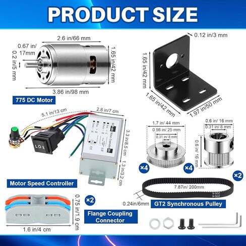 4 Pack 12V-24V 775 DC Electric Motor and GT2 Synchronous Wheel Aluminum Timing Pulleys and DC Motor Speed Controller Driver Controls Module for Milling Machine Electric Drill in Saudi Arabia