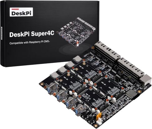 GeeekPi DeskPi Super4C لوحدة حساب Raspberry Pi 5، لوحة Cluster Mini-ITX تدعم 4 وحدات CM5، شبكة 2.5 جيجابت + 1 جيجابت، M.2 NVMe، بما في ذلك مصدر طاقة 89 وات in Kuwait