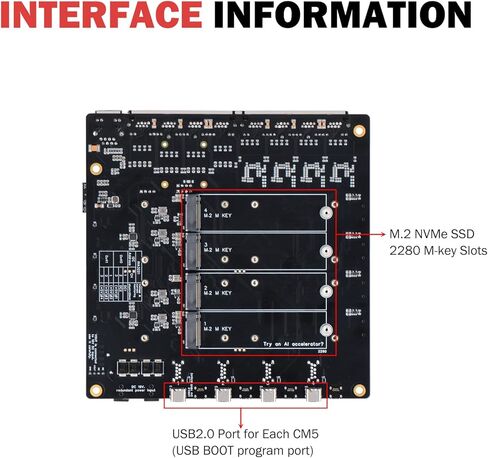 GeeekPi DeskPi Super4C لوحدة حساب Raspberry Pi 5، لوحة Cluster Mini-ITX تدعم 4 وحدات CM5، شبكة 2.5 جيجابت + 1 جيجابت، M.2 NVMe، بما في ذلك مصدر طاقة 89 وات in Kuwait
