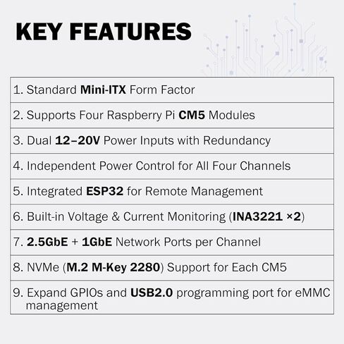 GeeekPi DeskPi Super4C لوحدة حساب Raspberry Pi 5، لوحة Cluster Mini-ITX تدعم 4 وحدات CM5، شبكة 2.5 جيجابت + 1 جيجابت، M.2 NVMe، بما في ذلك مصدر طاقة 89 وات in Kuwait