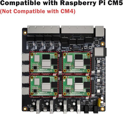 GeeekPi DeskPi Super4C لوحدة حساب Raspberry Pi 5، لوحة Cluster Mini-ITX تدعم 4 وحدات CM5، شبكة 2.5 جيجابت + 1 جيجابت، M.2 NVMe، بما في ذلك مصدر طاقة 89 وات in Kuwait
