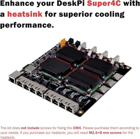 GeeekPi DeskPi Super4C لوحدة حساب Raspberry Pi 5، لوحة Cluster Mini-ITX تدعم 4 وحدات CM5، شبكة 2.5 جيجابت + 1 جيجابت، M.2 NVMe، بما في ذلك مصدر طاقة 89 وات in Kuwait