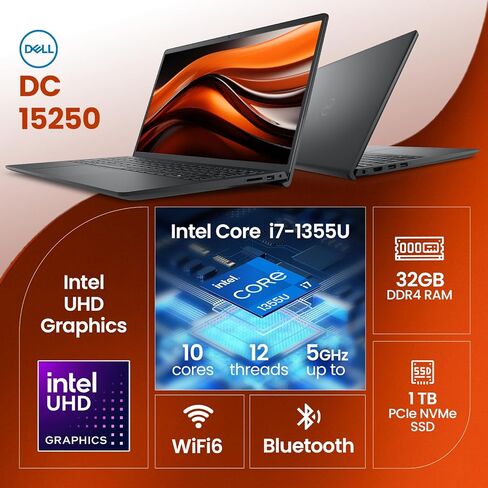 Dell 15 Touchscreen Laptop DC15250 for Business & Student, Intel Core i7-1355U(Up to 5.0GHz), 15.6"(1920x1080), Backlit Keyboard & Fingerprint, Win 11 Pro & Copilot AI, WiFi 6 & BT(32GB RAM | 1TB SSD) in Kuwait