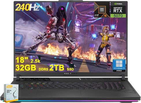 ASUS ROG Strix G18 G814 Gaming Laptop | 18" 2560x1600 240Hz 100% DCI-P3 | AMD 16-core Ryzen 9 9955HX (>i9-14900HX) | 32GB DDR5 4TB SSD | GeForce RTX 5070 | RGB Backlit Wi-Fi6E Win11 w/DLCA Accessory in Kuwait