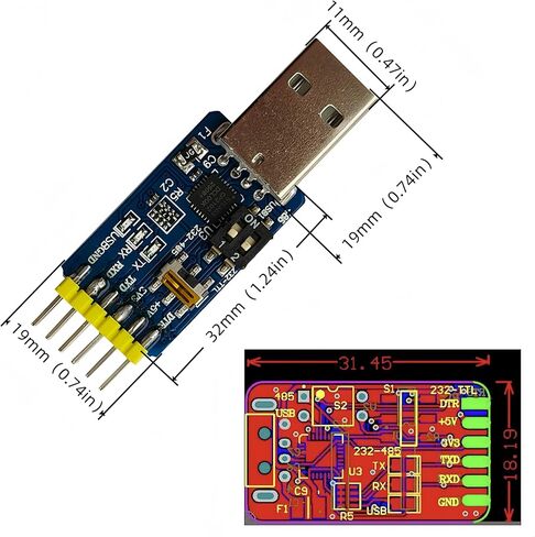 2 قطعة CP2102 6 في 1 وحدة المنفذ التسلسلي USB متعددة الوظائف 6 دبابيس USB إلى TTL UART 232 485 منفذ مع سلك أنثى 20 سنتيمتر in Kuwait